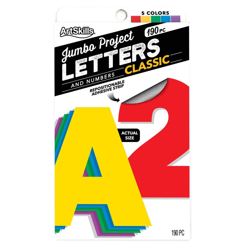 آرت سكيلز ArtSkills Jumbo ملصق ملون أساسي لاصق مقاس 4 بوصات حروف وأرقام 190 قطعة - Image 1